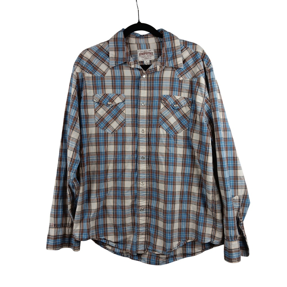 Aeropostale Men's Slim Fit Plaid‎ Long Sleeve Button Down Shirt Large